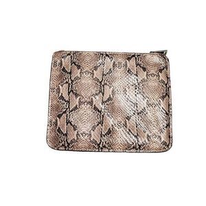 Makeup Pencil Bag Pink Brown Snake Print Leather‎ Zip Pouch Single Compartment